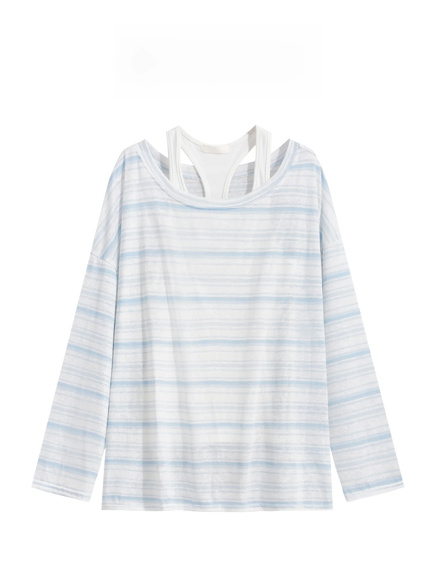 感漂うストライプデザインの長袖UVカットTシャツ：ロンT重ね着の通勤風スタイルを実現