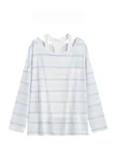 2点セット レディース 長袖Tシャツ ノースリーブ ストライプ バイカラー UVカット ルーズ レイヤード 夏