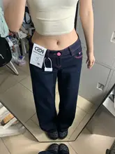 深い青のワイドレッグデニムパンツ【梨型体型対応・低ウエスト・春用】