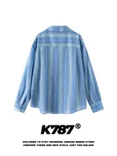 キューバカラーシャツ ユニセックス 長袖 ストライプ シンプル アメカジ ヴィンテージ ルーズ ゆったり 「K787」