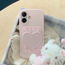 ピンクの少女用 吸盤付きハート形メイクアップミラー【iPhone用・ユニークデザイン】