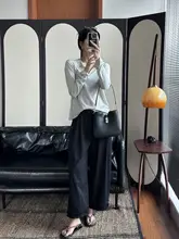 エア花苞パンツ【フリル付き・ハイウエスト・ストレート・ワイドレッグ・フィット・黒】