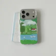 夏の爽やかな森の小川デザイン！iPhone用スマホケース【雨滴イラスト・衝撃吸収・おしゃれ】