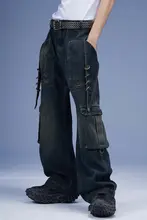 オリジナルデザインのレトロストレートブラックデニムパンツ