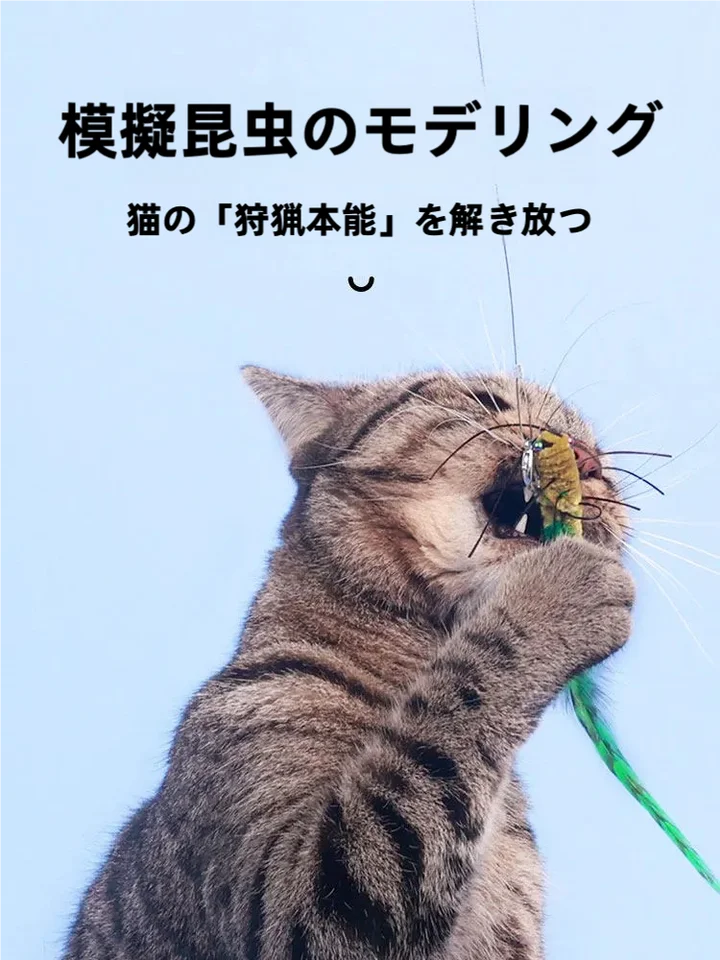 猫用おもちゃ・フェイク昆虫付きねこじゃらし【耐噛性・交換可能なワイヤーヘッド・子猫用】