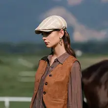 ストライプデザインのアベニューキャップ【リネン素材・秋冬向け・女性用】