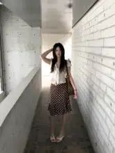 ブラウンドットローハイウエストレースバタフライリボンマーメイドスカート【夏用・大人可愛い】（セットアップ対応）