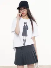 二次元猫耳デザインの印刷Tシャツ【レディース・ショートスリーブ・ラウンドネック・ルーズフィット】