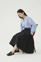 HABITS 高ウエスト Aラインプリーツスカート【コットン素材・ふんわり感・ミディ丈】