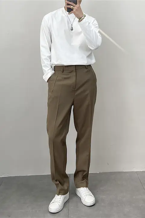 春夏用 薄手のウエストゴム メンズカジュアルパンツ【ゆったりとしたストレートシルエット・シンプルデザイン】
