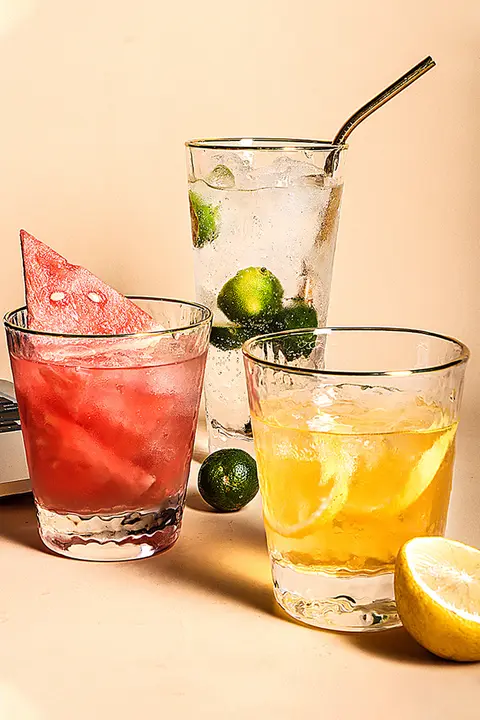 ハンマードガラス製 水杯【金縁・シンプルデザイン・ジュース・ティー用】