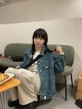 パッチワークデザインデニムジャケット【秋用・レトロスタイル・ルーズフィット】