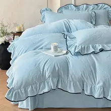 冬季用厚手ミルクフランネル蝶デザインのフレンチスタイル四点セット【ピンク・レ  ース付き】（セットアップ対応）