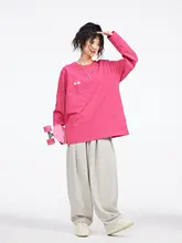 龟吉 宇宙ブランド メンズ・ウィメンズ 向け 長袖Tシャツ【ラウンドネック・ゆったり・カジュアル・ローズピンク・雪柄】