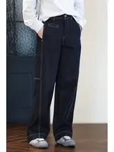レトロハイウエストデニムパンツ【深い青・スリムフィット・裏起毛・テーパードストレート】