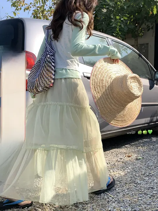 海辺にぴったりなフレアマキシスカート【エアリーネット・Aライン・ビーチ用】