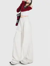 MZVZ 美式レトロ ホワイト プリーツ ワイドレッグデニムパンツ【春秋用・ルーズ・ストレート】