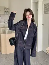 カジュアルデニムジャケットとストレートパンツの春用コーディネート（セットアップ対応）