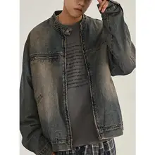 ユニセックスヴィンテージ風ウォッシュ加工デニムジャケット【カジュアル・秋用・フィット】