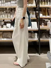 ホワイト コットンリネンワイドパンツ【シルエット・ハイウエスト・夏用】