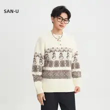 フェアアイルデザインのクルーネックセーター【男性用・カジュアル・ゆったり・小雪人柄】
