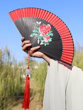 古風 二面折り扇【舞踊用・軽量・持ち運び便利・フリンジ付き】