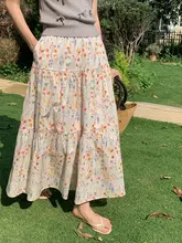夏用 高腰Aラインスカート【フラワープリント・柔らかな風合い・中長丈】