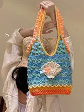 オレンジのリゾートスタイルDIYかぎ針編みトートバッグ材料キット