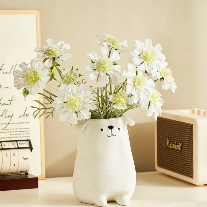 かわいいカートゥーン陶器の犬の花瓶【リビングや玄関の装飾用】