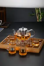 耐熱ガラス製 花茶用ティーポットセット【ステンレスフィルター・透明・厚手】