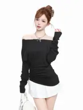 トップス 長袖Tシャツ インナー レディース オフショルダー レース フィット ウエストシェイプ セクシー 春物 「BASTERDS」