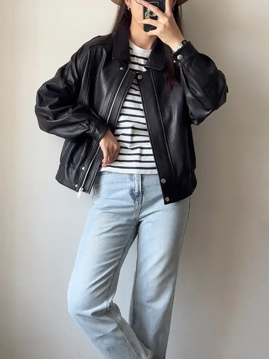 全植鞣しの羊革製レディースフライトジャケット【カジュアルデザイン・パイロットスタイル】