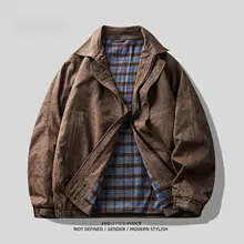 重厚なオークブラウンのビンテージワークジャケット【メンズ・ゆったりフィット・翻 collar】
