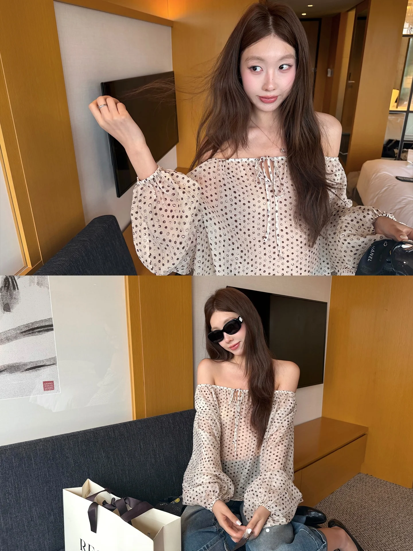 オフショルデザインの雪纺衫：通勤風でゆったりとしたカジュアルスタイルを実現