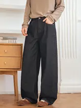 アメリカンスタイル ヴィンテージ風 ブラックデニムパンツ【春用・ストレート・ルーズフィット・カジュアル】