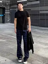 チェック柄メンズカジュアルパンツ【春夏用・フィット・ちょいフレア】