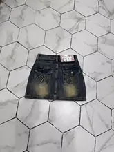 刺繍入りデニムミニスカート【ハイウエスト・Aライン・夏用・スリムフィット】