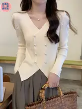 洗練されたデザイン！低めのネックラインの長袖ニットトップス【高級感・女性用】