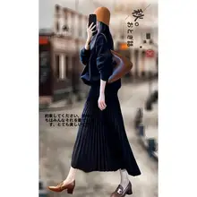 高腰の黒色プリーツスカート【Aライン・厚手・体型カバー】