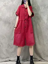 レディースヴィンテージ風デニムオーバーオール【カジュアルストレート・ウエストシェイプ・ショートパンツ】（セットアップ対応）