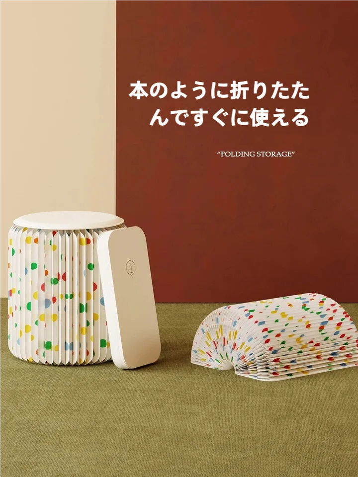 十八紙 折りたたみ式ミニスツール【円形・ドット柄・収納便利】