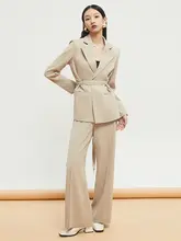 女性用ジャケット ワイドレッグカジュアルパンツ サテン織り質感 アセテート製 ファッション