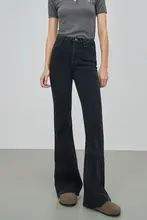 高腰加绒微喇デニムパンツ【秋冬用・スリムフィット・フレア】