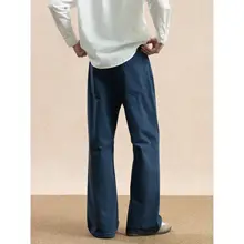 ブルーのフィットコットンストレートジーンズ【メンズ・ワイドパンツ】