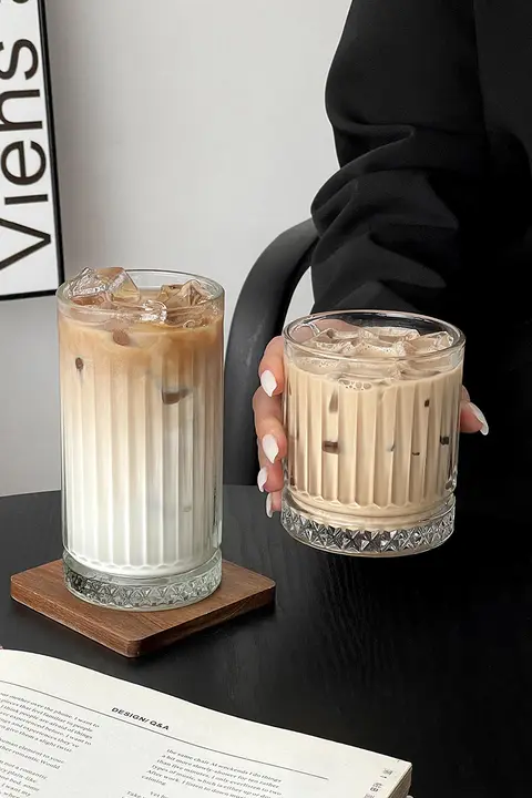 クラシック冷抽モカラテカップ【ストライプガラス・牛乳用・朝食用】