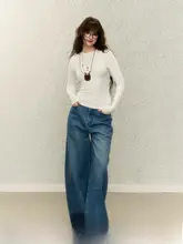 感あふれる広がるデザインのデニムパンツ【レディース・ロング・ストレート・春夏秋冬対応】
