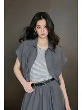 セットアップ レディース 半袖 トップス フェイクレイヤード ジャケット風 スカート シンプル きれいめ ワーク風 カジュアル 通勤 「MIUCO」