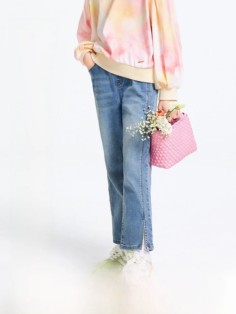 女児用デニムパンツ：春・春秋シーズン向けストレッチ長袖のフィット感と実用性