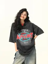 半袖Tシャツ ユニセックス ペア レタード ウォッシュ加工 ヘビーオンス アメリカン風 ストリート