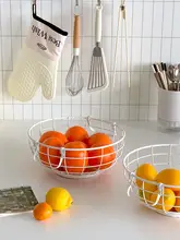 北欧風 鉄製収納バスケット【台  所やリビング用・スナック・果物・野菜用】